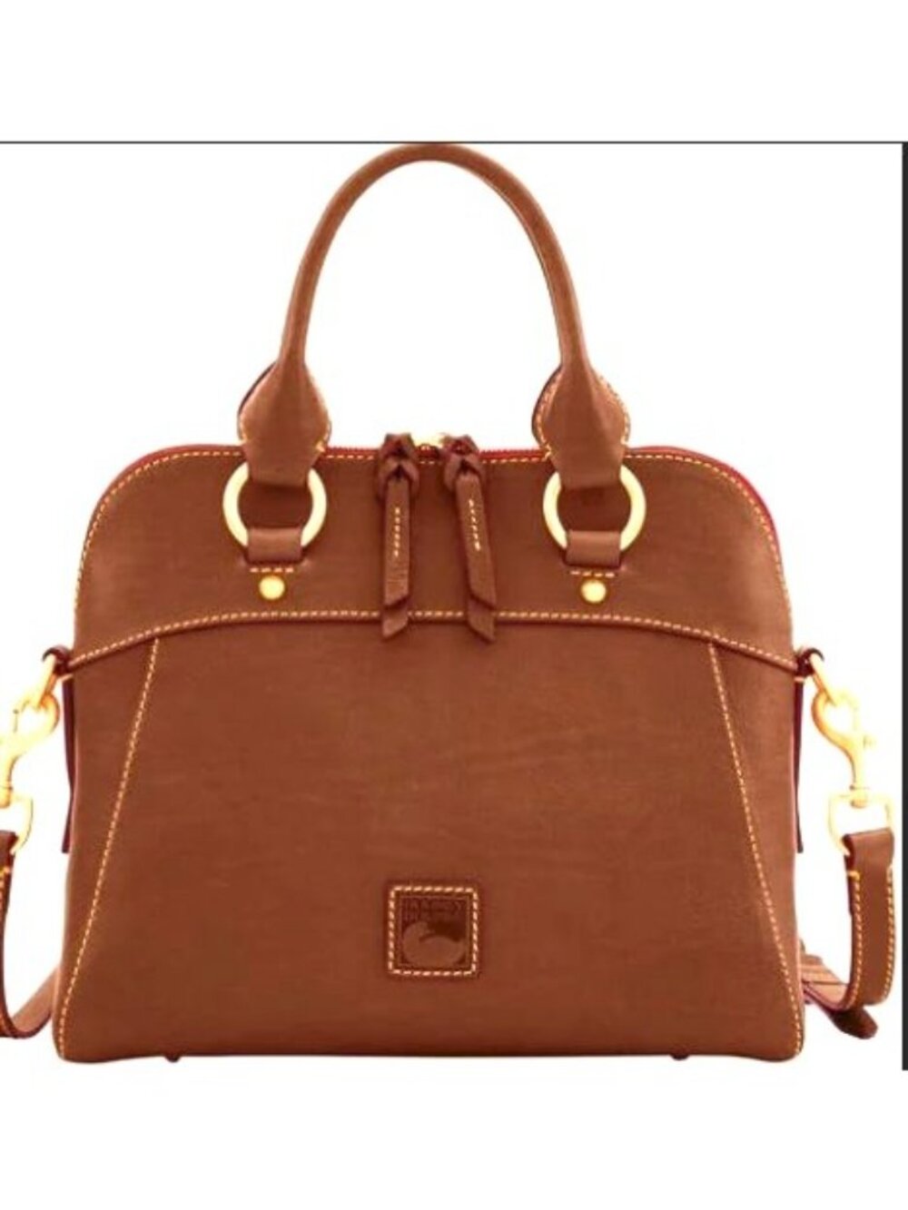 Dooney Bourke Pebble Leather Dome Designer Satchel Work Bag  Camel and Cognac - Picture 3 of 10